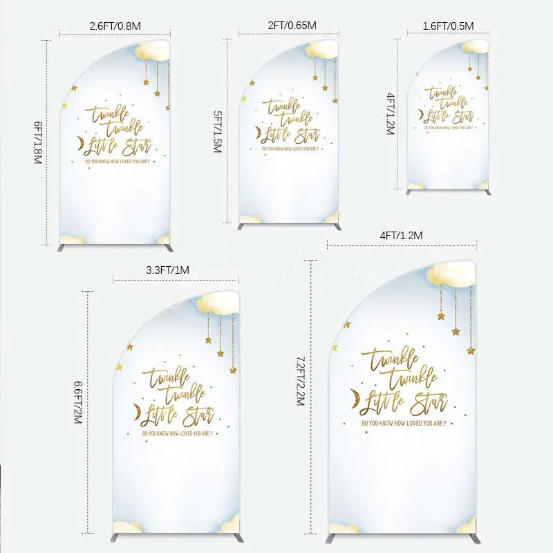 Aperturee - Aperturee Twinkle Twinkle Little Star Half Moon Arch Backdrop Gold Moon and Clouds Baby Shower Decoration