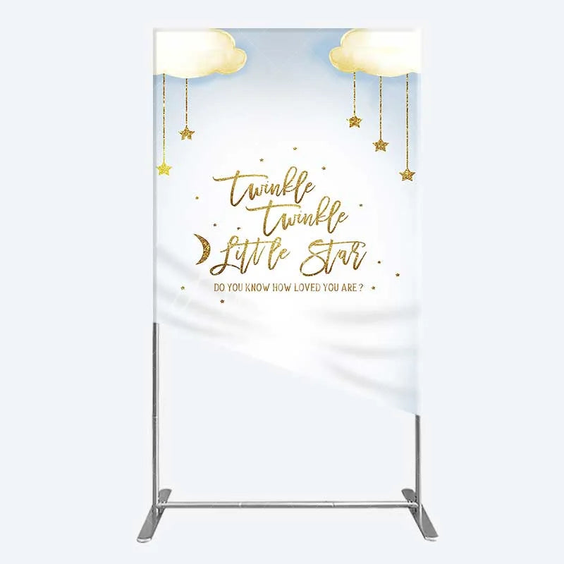 Aperturee - Aperturee Twinkle Twinkle Little Star Rectangle Backdrop Gold Moon and Clouds Baby Shower Decoration