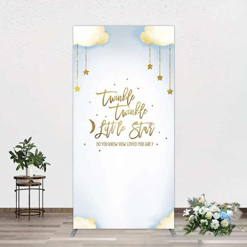 Aperturee - Aperturee Twinkle Twinkle Little Star Rectangle Backdrop Gold Moon and Clouds Baby Shower Decoration