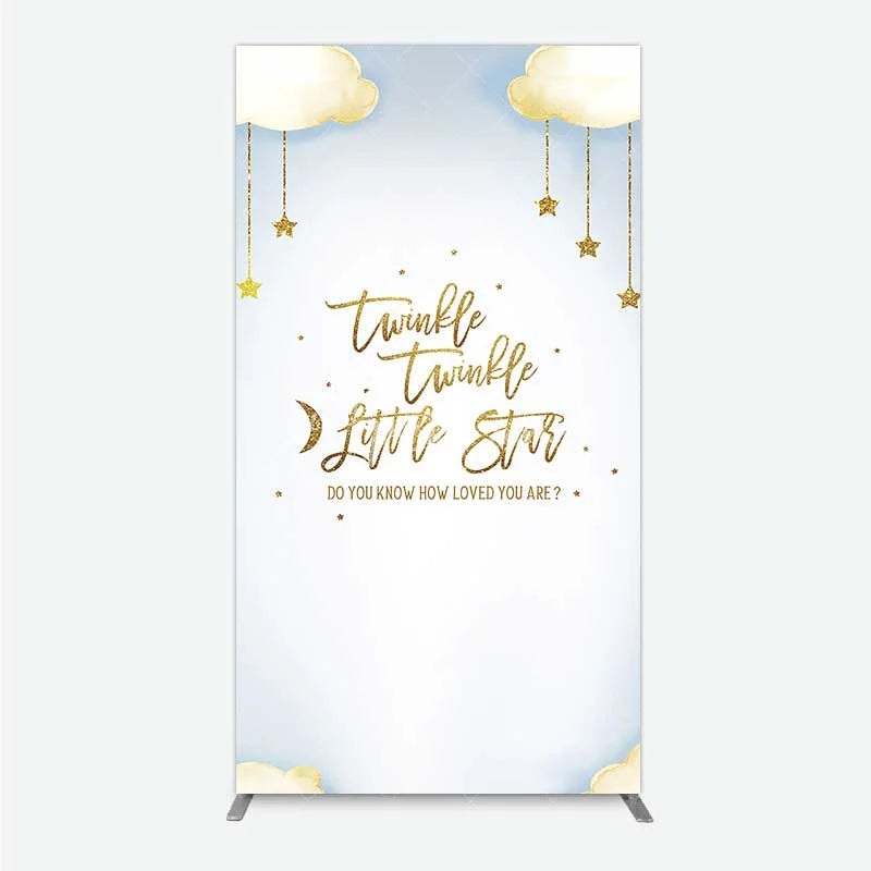 Aperturee - Aperturee Twinkle Twinkle Little Star Rectangle Backdrop Gold Moon and Clouds Baby Shower Decoration