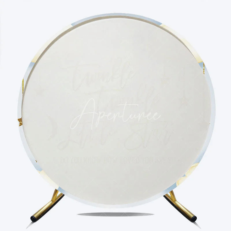 Aperturee - Aperturee Twinkle Twinkle Little Star Round Backdrop Gold Moon and Clouds Blue Baby Shower Background