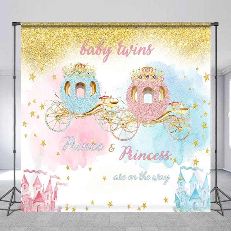 Aperturee - Aperturee Twins Pumpkin Carriage Custom Baby Shower Backdrop
