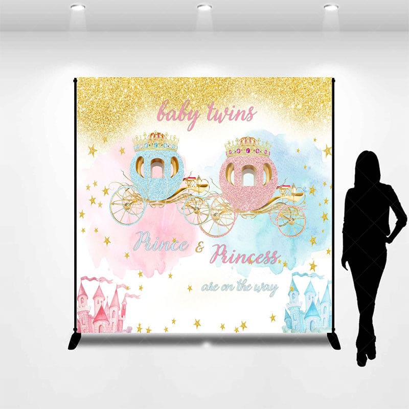 Aperturee - Aperturee Twins Pumpkin Carriage Custom Baby Shower Backdrop