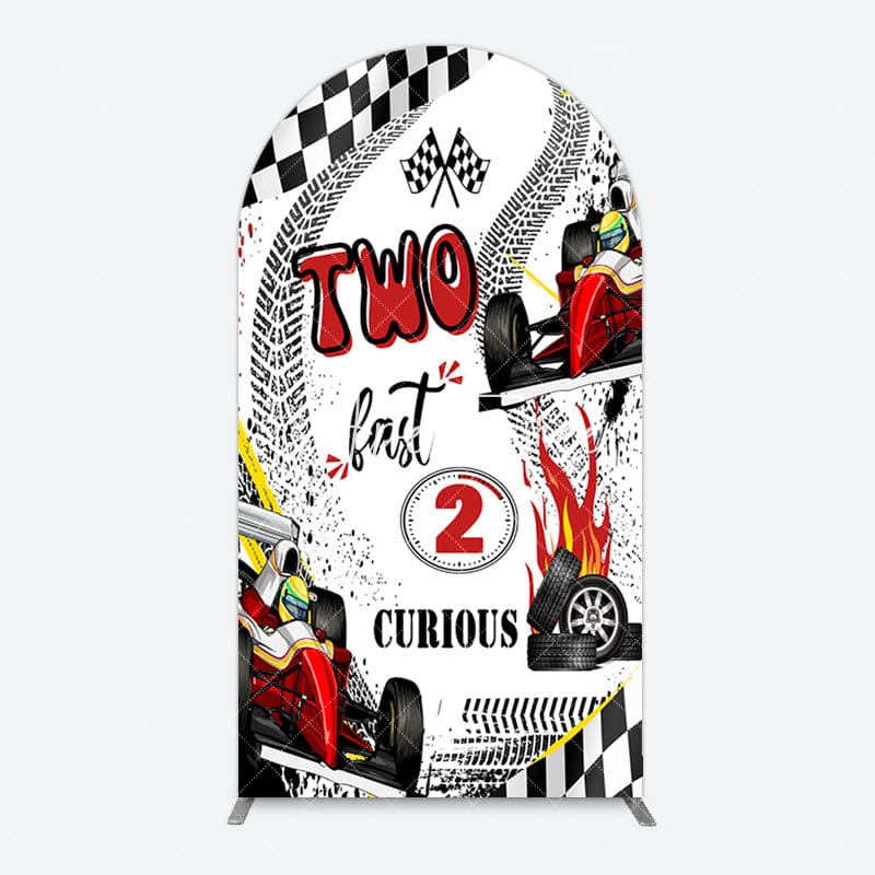 Aperturee - Aperturee Two Fast 2 Curious Racing Birthday Arch Backdrop