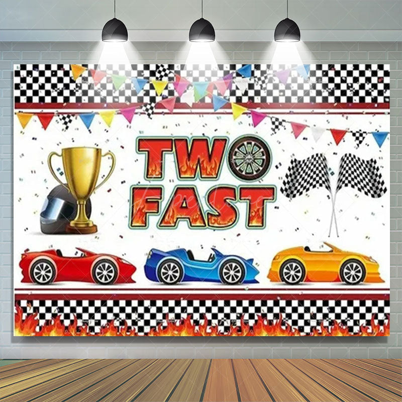 Aperturee - Aperturee Two Fast Racing Car Birthday Backdrop For Boys Sports Party Decor Kids Photo Prop