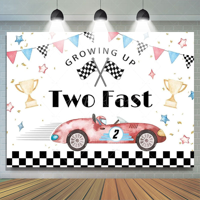 Aperturee - Aperturee Two Fast Racing Car Birthday Backdrop For Boys Sports Party Decor Kids Photo Prop