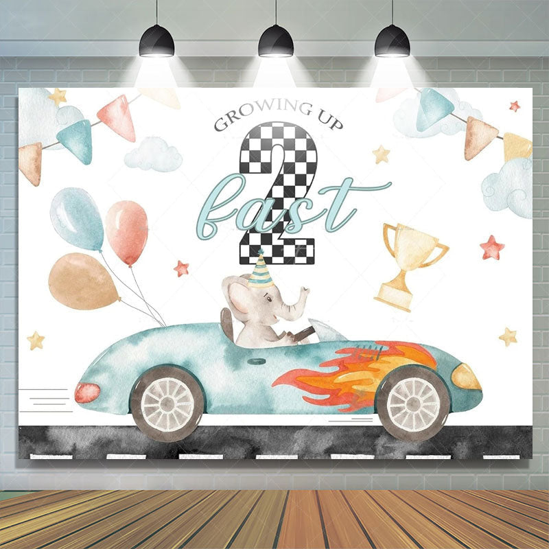 Aperturee - Aperturee Two Fast Racing Car Birthday Backdrop For Boys Sports Party Decor Kids Photo Prop