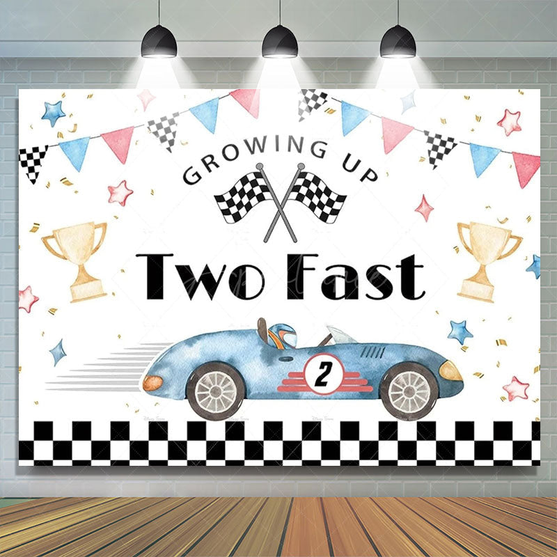 Aperturee - Aperturee Two Fast Racing Car Birthday Backdrop For Boys Sports Party Decor Kids Photo Prop
