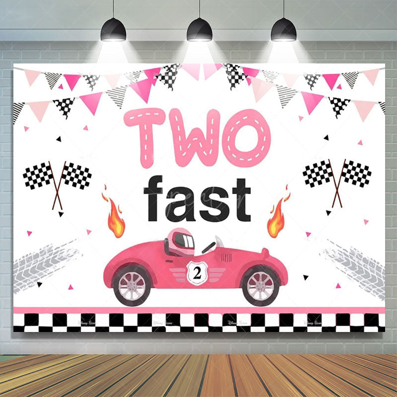 Aperturee - Aperturee Two Fast Racing Car Birthday Backdrop For Boys Sports Party Decor Kids Photo Prop