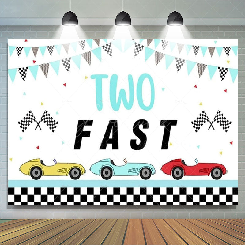 Aperturee - Aperturee Two Fast Racing Car Birthday Backdrop For Boys Sports Party Decor Kids Photo Prop