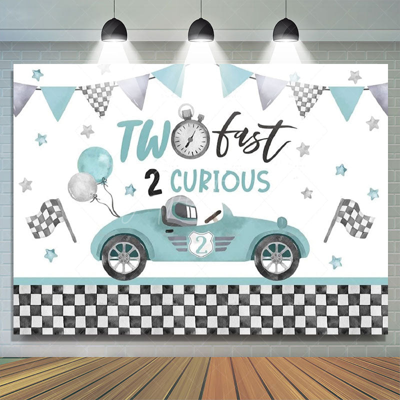 Aperturee - Aperturee Two Fast Racing Car Birthday Backdrop For Boys Sports Party Decor Kids Photo Prop