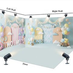 Aperturee - Aperturee Two Sweet and One Room Set Backdrop Blue Cloud and Airplane Cake Smash Party Background