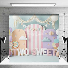 Aperturee - Aperturee Two Sweet and One Room Set Backdrop Blue Cloud and Airplane Cake Smash Party Background
