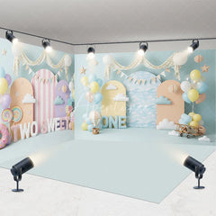 Aperturee - Aperturee Two Sweet and One Room Set Backdrop Blue Cloud and Airplane Cake Smash Party Background