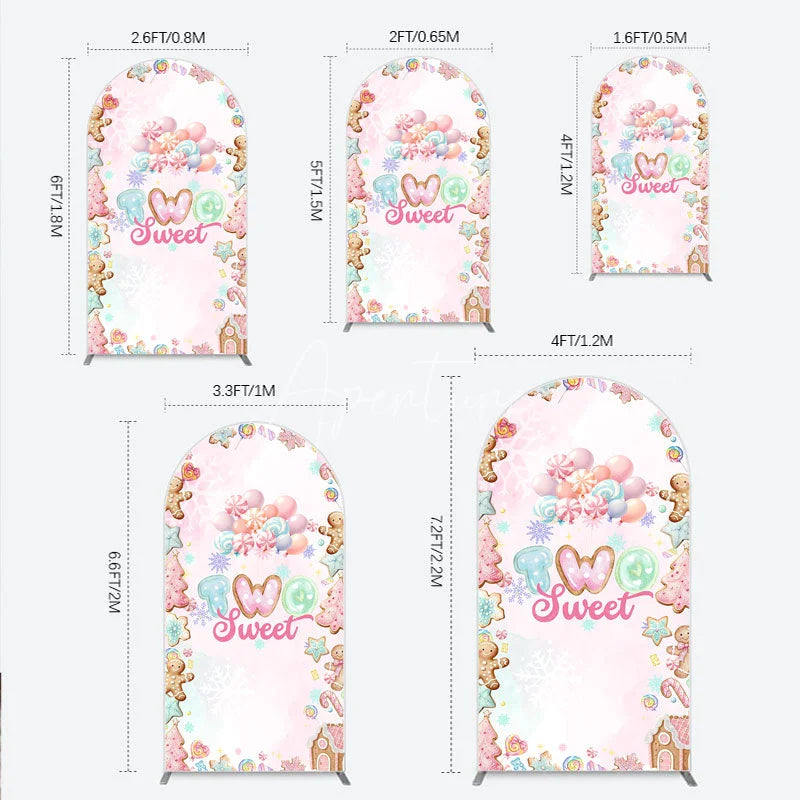 Aperturee - Aperturee Two Sweet Birthday Arch Backdrop for 2nd Birthday Winter Candyland with Gingerbread Christmas Sweet Shoppe Party