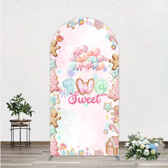 Aperturee - Aperturee Two Sweet Birthday Arch Backdrop for 2nd Birthday Winter Candyland with Gingerbread Christmas Sweet Shoppe Party