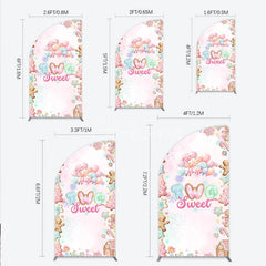 Aperturee - Aperturee Two Sweet Birthday Half Moon Arch Backdrop for 2nd Birthday Winter Candyland with Gingerbread Christmas Sweet Shoppe