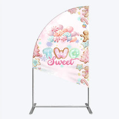 Aperturee - Aperturee Two Sweet Birthday Half Moon Arch Backdrop for 2nd Birthday Winter Candyland with Gingerbread Christmas Sweet Shoppe