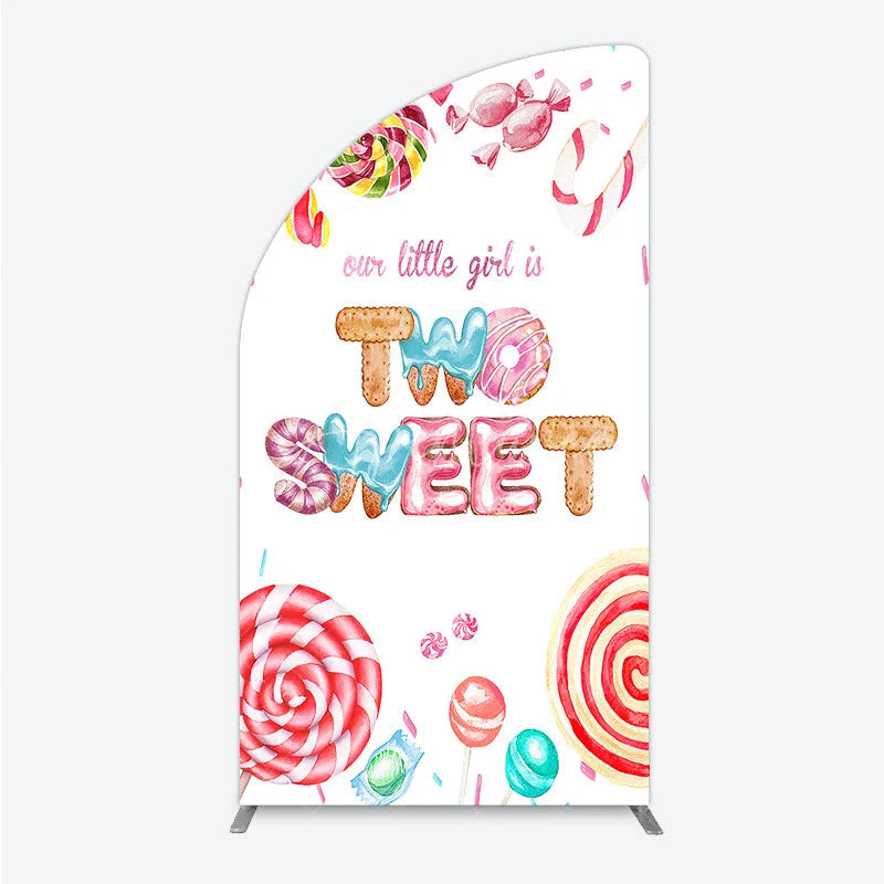 Aperturee - Aperturee Two Sweet Birthday Half Moon Arch Backdrop Watercolor Donut Candy Party Decoration Girl 2nd Birthday Background
