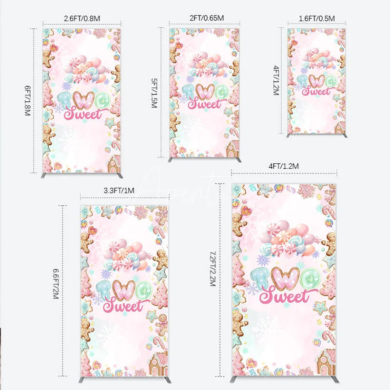 Aperturee - Aperturee Two Sweet Birthday Rectangle Backdrop for 2nd Birthday Winter Candyland with Gingerbread Christmas Sweet Shoppe Party