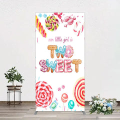 Aperturee - Aperturee Two Sweet Birthday Rectangle Backdrop Watercolor Donut Candy Party Decoration Girl 2nd Birthday Background