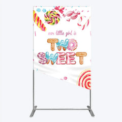 Aperturee - Aperturee Two Sweet Birthday Rectangle Backdrop Watercolor Donut Candy Party Decoration Girl 2nd Birthday Background