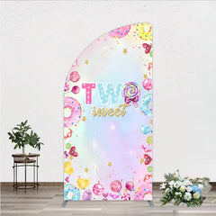 Aperturee - Aperturee Two Sweet Half Moon Arched Backdrop for 2nd Birthday Candyland Donut Lollipop Party Pastel Rainbow Dessert Table Decor