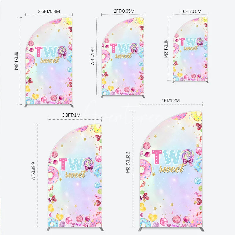 Aperturee - Aperturee Two Sweet Half Moon Arched Backdrop for 2nd Birthday Candyland Donut Lollipop Party Pastel Rainbow Dessert Table Decor