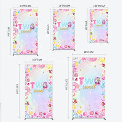 Aperturee - Aperturee Two Sweet Rectangleed Backdrop for 2nd Birthday Candyland Donut Lollipop Party Pastel Rainbow Dessert Table Decor