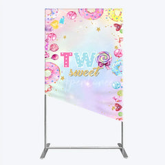 Aperturee - Aperturee Two Sweet Rectangleed Backdrop for 2nd Birthday Candyland Donut Lollipop Party Pastel Rainbow Dessert Table Decor