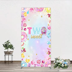 Aperturee - Aperturee Two Sweet Rectangleed Backdrop for 2nd Birthday Candyland Donut Lollipop Party Pastel Rainbow Dessert Table Decor