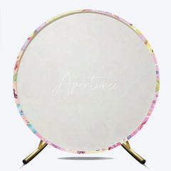 Aperturee - Aperturee Two Sweet Round Backdrop for 2nd Birthday Party Donut and Lollipop Candyland Theme Photo Booth Decor for Girls