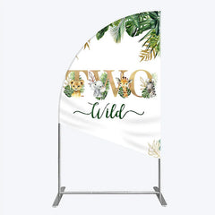 Aperturee - Aperturee Two Wild Safari Animals Birthday Half Moon Arch Backdrop Jungle Tropical Palm Leaves 2nd Birthday Party Background