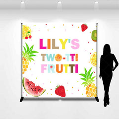 Aperturee Aperturee Twotti Frutti Second Birthday Backdrop Custom Name Tropical Party Decor Colorful Summer Fruits and Pineapple