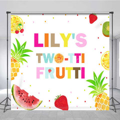 Aperturee Aperturee Twotti Frutti Second Birthday Backdrop Custom Name Tropical Party Decor Colorful Summer Fruits and Pineapple