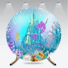 Aperturee - Aperturee Under the Sea Mermaid Round Backdrop Ocean Castle and Treasure Chest Party Decorations