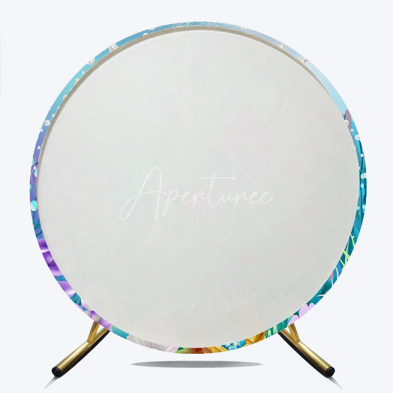 Aperturee - Aperturee Under the Sea Mermaid Round Backdrop Ocean Castle and Treasure Chest Party Decorations