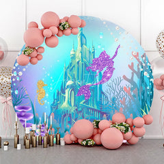 Aperturee - Aperturee Under the Sea Mermaid Round Backdrop Ocean Castle and Treasure Chest Party Decorations