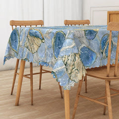 Aperturee - Aperturee Undersea Conch Pattern Rectangle Tablecloth in Blue and Khaki for Coastal and Nautical Dining Decor