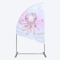 Aperturee - Aperturee Undersea Cute Purple Octopus Birthday Half Moon Arch Backdrop