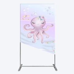 Aperturee - Aperturee Undersea Cute Purple Octopus Birthday Rectangle Backdrop