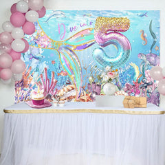 Aperturee - Aperturee Undersea Fairy Mermaid Dive Into 5th Birthday Backdrop