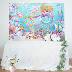 Aperturee - Aperturee Undersea Fairy Mermaid Dive Into 5th Birthday Backdrop
