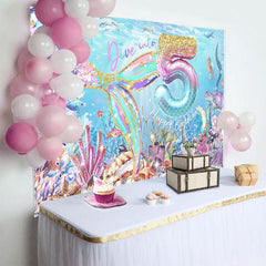 Aperturee - Aperturee Undersea Fairy Mermaid Dive Into 5th Birthday Backdrop