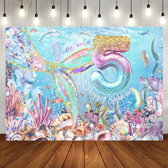 Aperturee - Aperturee Undersea Fairy Mermaid Dive Into 5th Birthday Backdrop