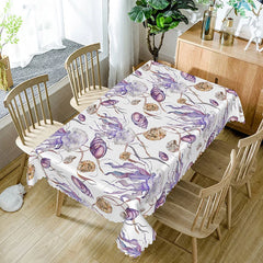 Aperturee - Aperturee Underwater Ocean Rectangle Tablecloth with Purple Jellyfish and Brown Snails for Marine Life Decor