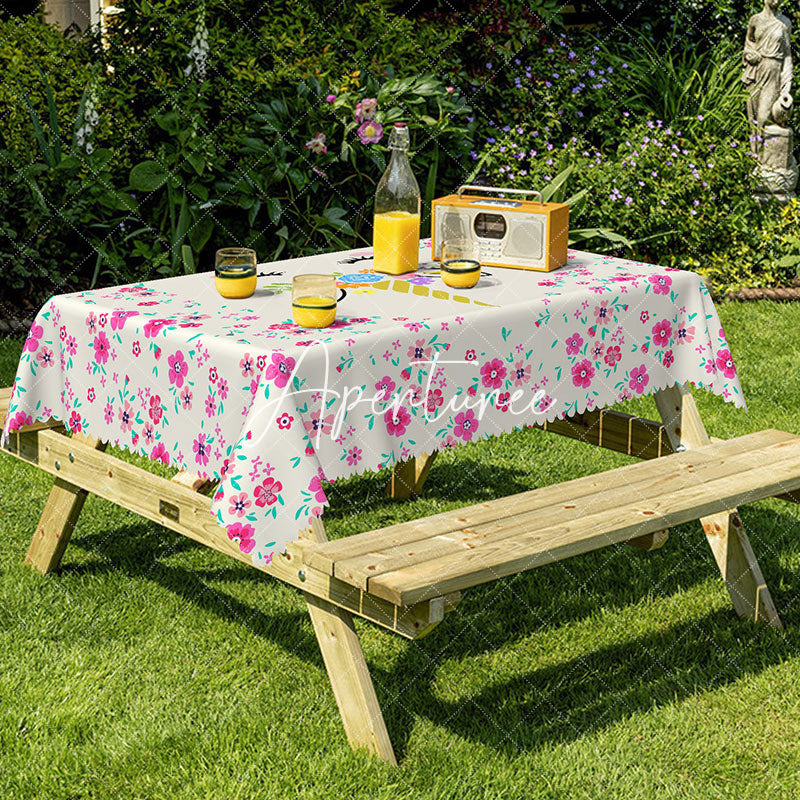 Aperturee - Aperturee Unicorn Flowers Spring Rectangular Tablecloth