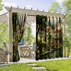 Aperturee - Aperturee Urban Blvd River Waterproof Printed Outdoor Curtains