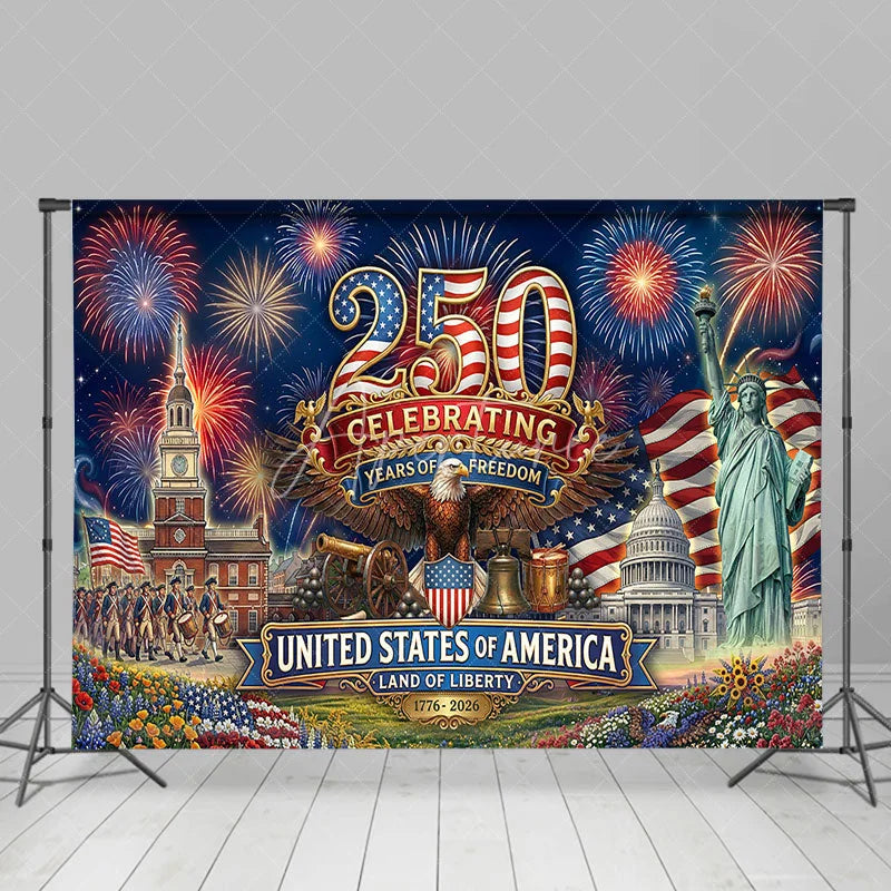 Aperturee - Aperturee USA 250th Anniversary Backdrop Statue of Liberty and Eagle Independence Day Background