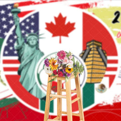 Aperturee - Aperturee USA Canada Mexico 2026 Soccer Event Holiday Backdrop Global Sports Party Decoration with Flags and Golden Trophy